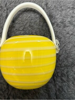Yellow Striped Glass mini Purse with White Handle